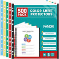 Sheet Protectors, PANDRI 500 Pack Color Heavy Duty Plastic Page Protectors by PANDRI
