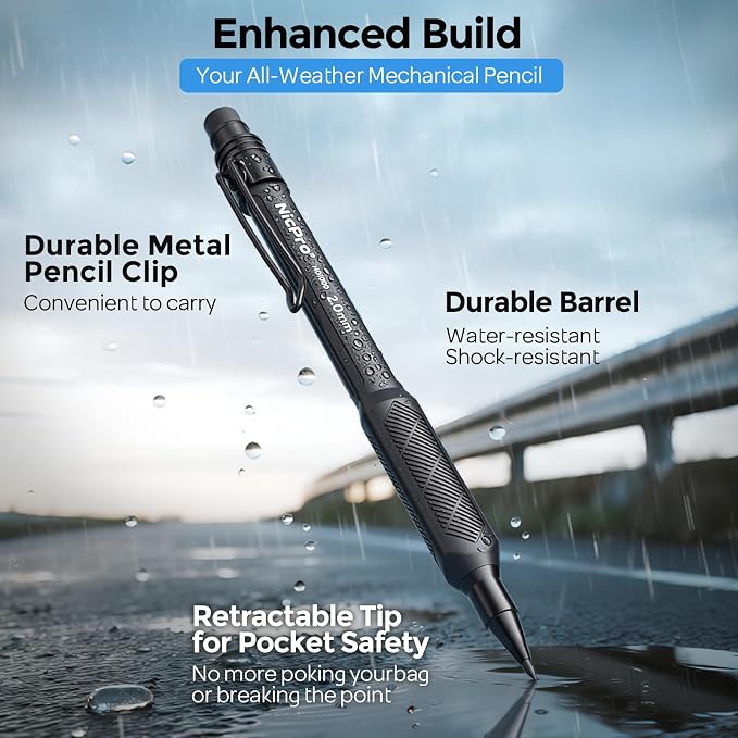 Nicpro 2.0 mm Mechanical Pencil Set, Weatherproof Barrel - Image 2