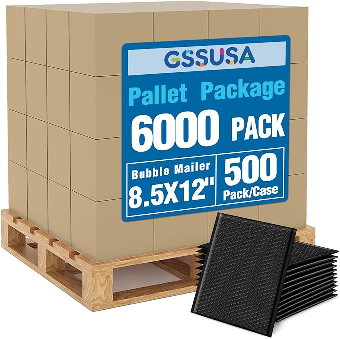 GSSUSA Black Bubble Mailers 8.5x12 Padded Envelopes, 1 Pallet Pack of 6000 by GSSUSA