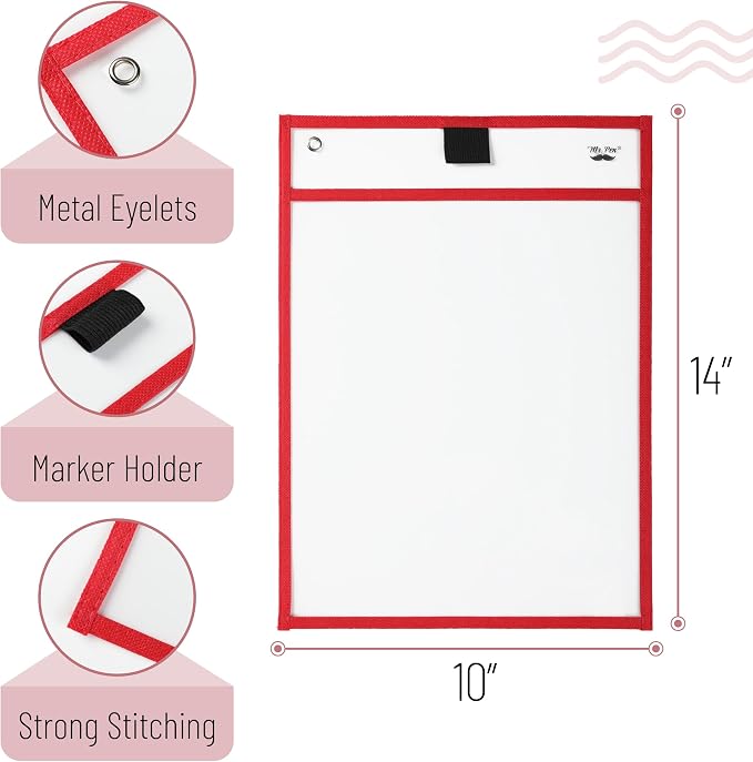 Mr. Pen- Reusable Dry Erase Pocket Sleeves, 6 Pack, Colorful | Clear Plastic - Image 3