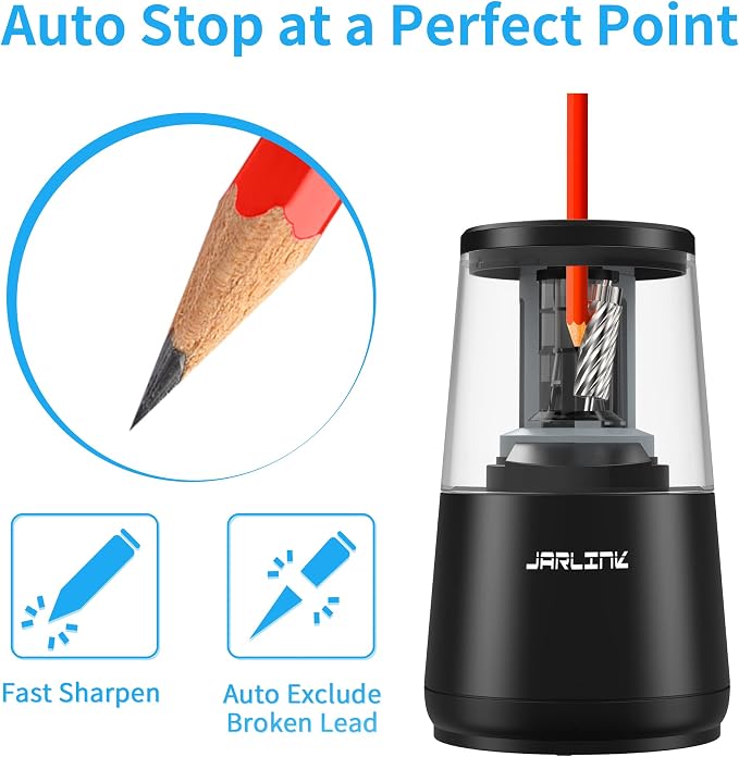 JARLINK Electric Pencil Sharpener, Heavy-Duty Helical Blade to Fast Sharpen - Image 3