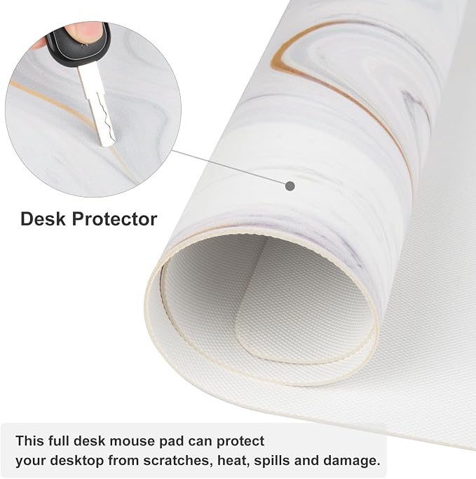 QiyI White Mouse Pad, Cute Marble Large Desk Mat, PU Leather Desk Protector - Image 5