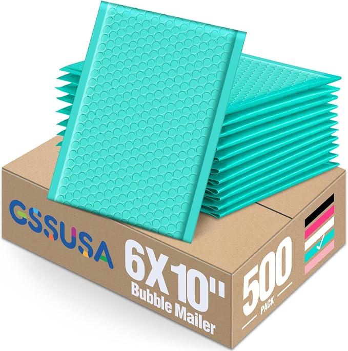 GSSUSA Teal Bubble Mailers 6X10 Inches 500 Pack, Padded Poly Bubble Mailer by GSSUSA