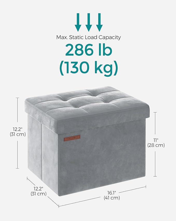 SONGMICS Storage Ottoman, Foldable Small Ottoman Foot Rest, 12.2 x 16.1 Inches - Image 2