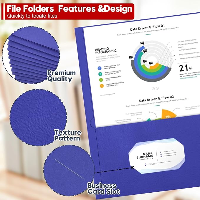 2 Pocket Folders, 50 Pack Letter Size 8.5" x 11" Durable File Folders - Image 2