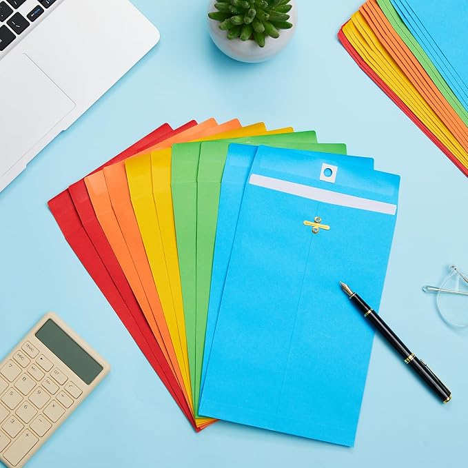 Geyee 100 Pcs Clasp Manilla Envelopes 6 x 9 Inch Gummed Colored Envelopes - Image 4