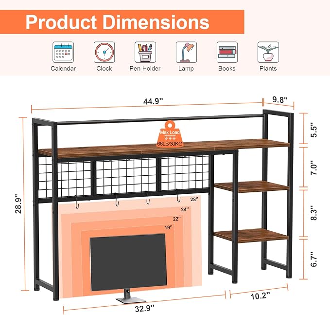 Snughome Desk Shelf, 44.9" Desktop Organizer Shelf, Desk Hutch - Image 3