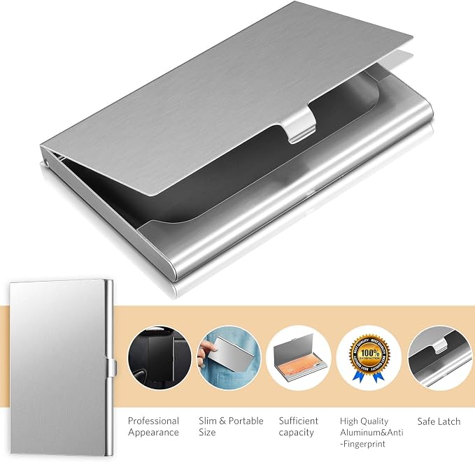 Leinuosen 6 Pcs Metal Business Card Holder Aluminum Business Card Case Flip - Image 3