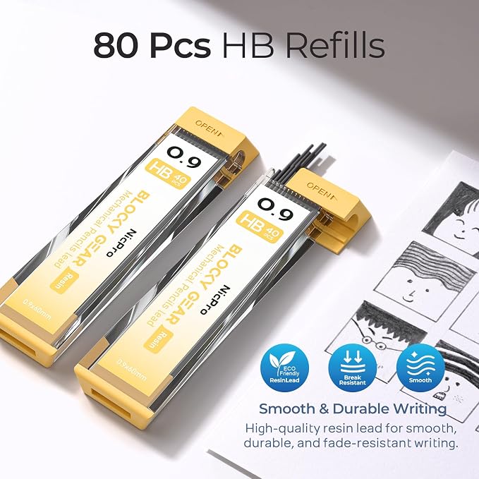 Nicpro Blocky Gear 0.9 mm Mechanical Pencils Set in Case, Metal Pencil - Image 4