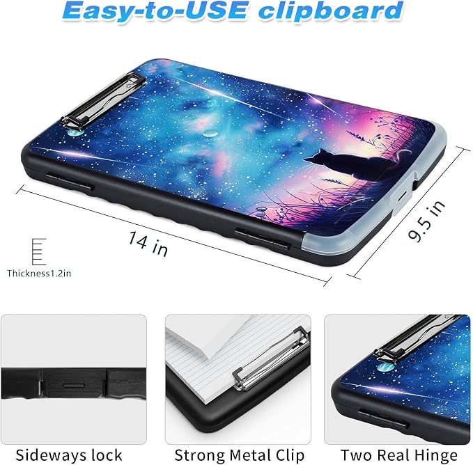 Clipboard with Storage, High Capacity Galaxy Sky with Cat Storage Clipboard - Image 3