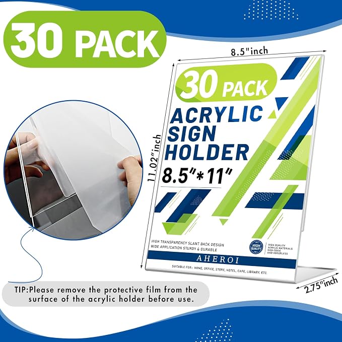 Aheroi Acrylic Sign Holder 8.5 x 11, Plastic Stands Flyer Display, Office - Image 2