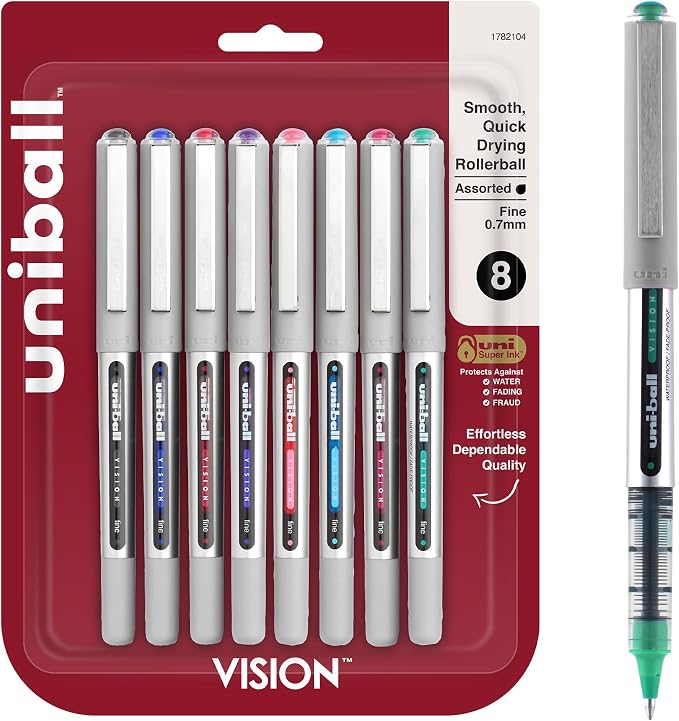 uniball™ Vision Rollerball Pens, Fine Point, 8 Pack by uni-ball