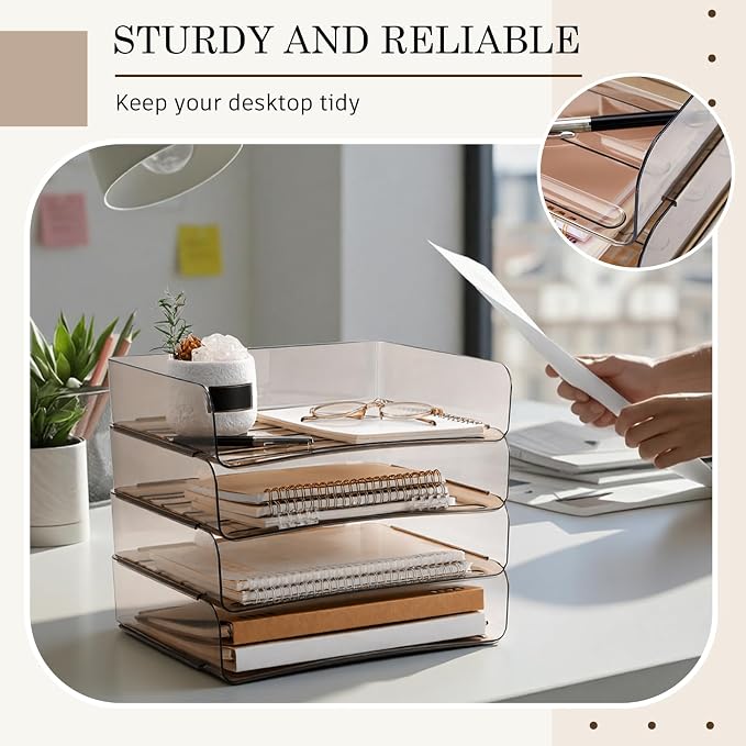 Harloon 4 Tier Clear Gray Acrylic Paper Organizer Letter Tray, Aesthetic - Image 6