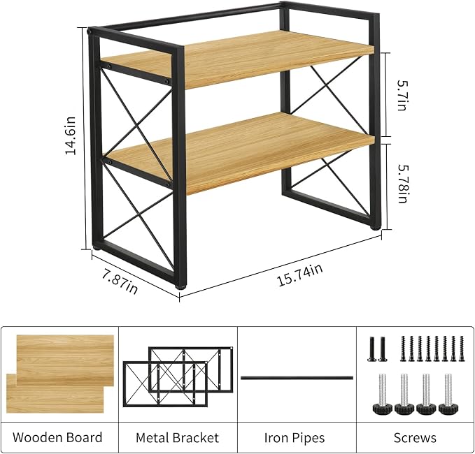 YINMIT Desktop Shelf Organizer, 2 Tier Office Shelves, Wood Desk Organizer - Image 3
