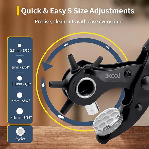 XOOL 2 in 1 Leather Hole Punch Eyelet Tool Kit, 3/16" 4.5mm Metal Eyelets - Image 3