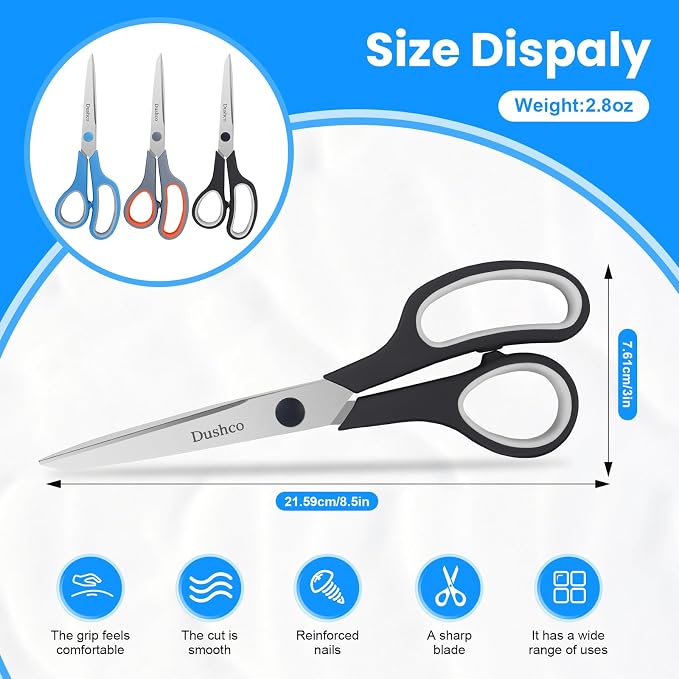 Scissors, Dushco 8.5 Inch Multipurpose Scissors Bulk Set of 3 Pack, Ultra Sharp - Image 2