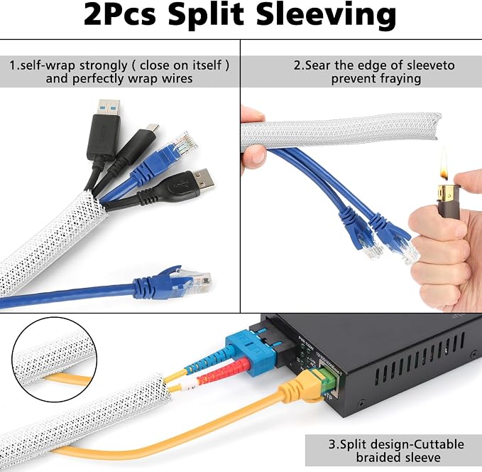 White Cable Management Organizer Kit, 2 Wire Sleeve Protector, 41 Self Adhesive - Image 2