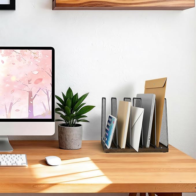 LEKETREE Desk File Organizer, 5-Section Upright File Sorter, Vertical File - Image 2