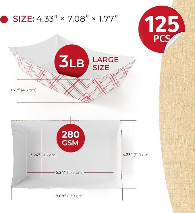 SPARGOS 3lb Paper Food Boats – Red and White Checkered Nacho Trays - Image 2