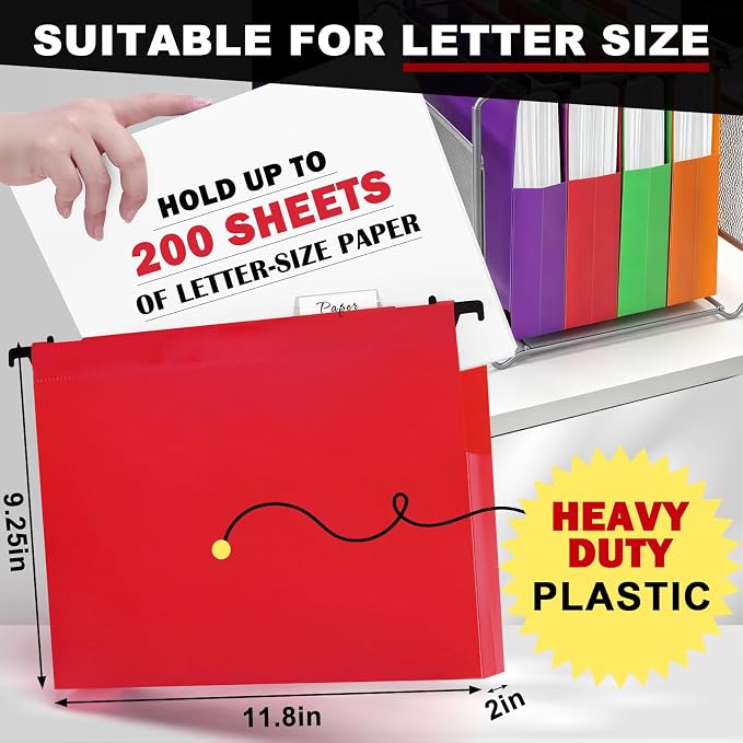 Navona 5 Pack Plastic Hanging File Folders, Letter Size | Heavy Duty 2" - Image 3
