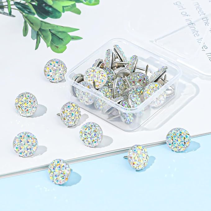 30pcs Push Pins, Shiny Diamond Push Pins Glitter Rhinestone Decorative Thumb - Image 4