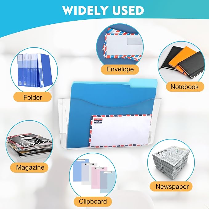 EASEPRES 3 Pack Clear Single Pocket Hanging File Organizer, Plastic Wall Mount - Image 3
