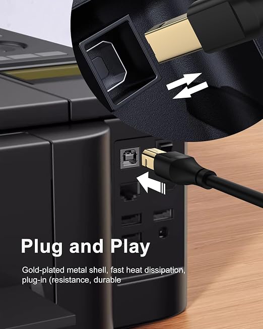 HP Printer Cable 6ft, Square USB A to USB B Cable - Image 4