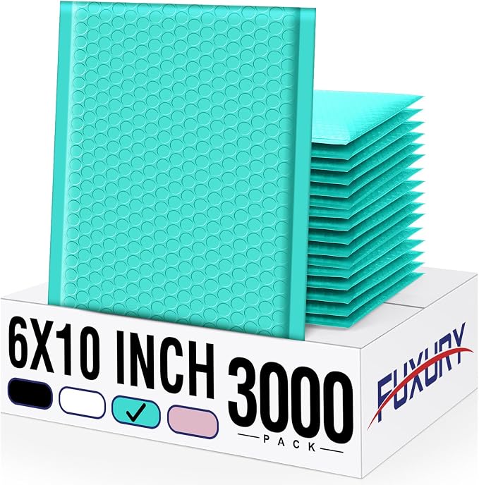 Fuxury Bubble Mailers 6x10“ 3000 Pack Teal Padded Envelopes Usable Size 6x9" by Fuxury