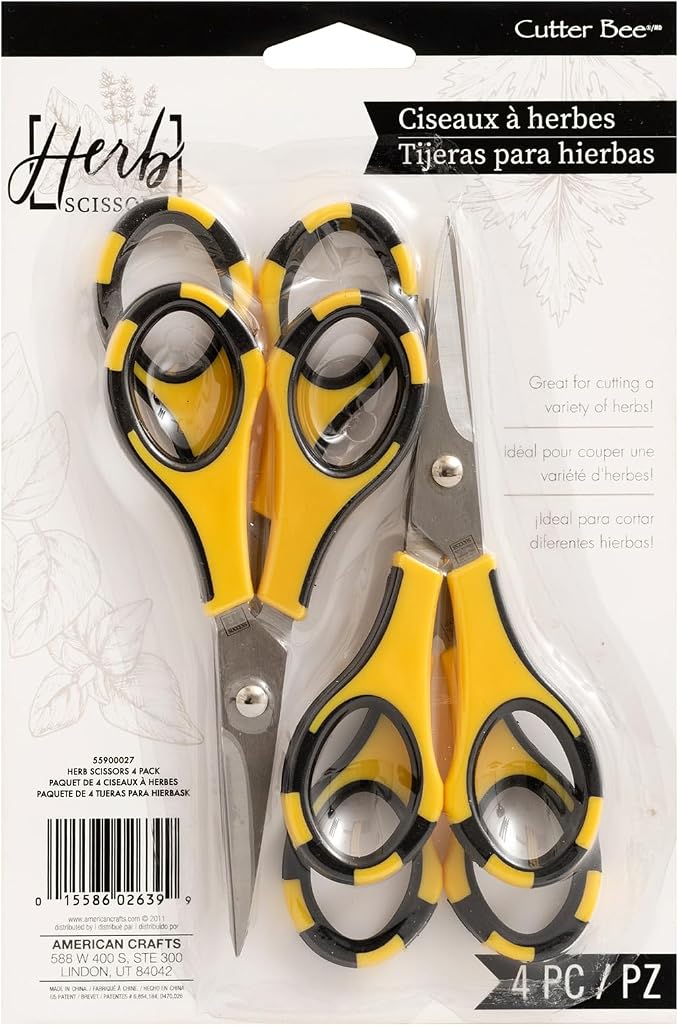 American Crafts Cutter Bee Herb Scissors 4/Pkg-Yellow/Black - Image 2