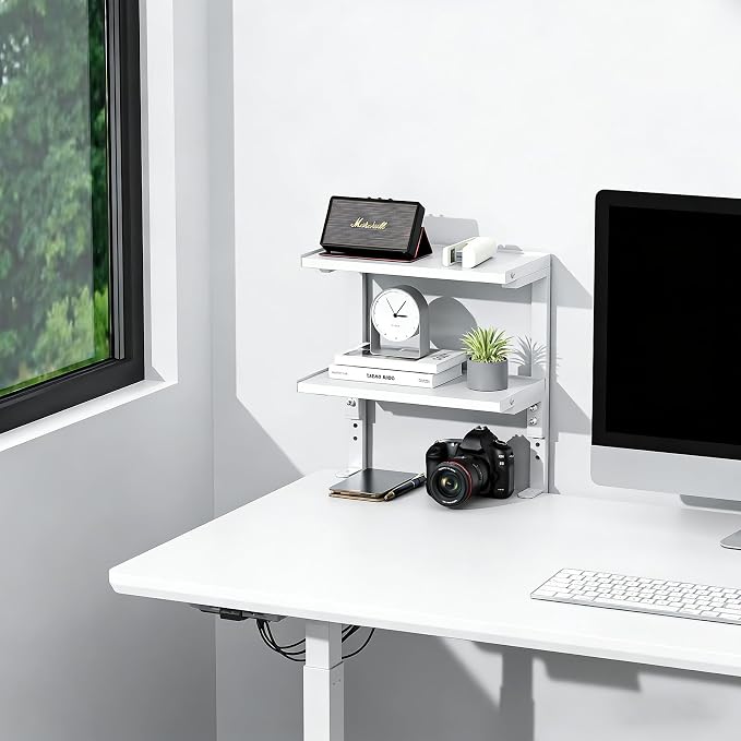 2-Tier Desk Shelf, Expandable Under Desk Storage, Clamp on Desk Shelf, Desktop - Image 6