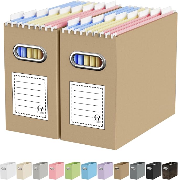 Oterri File Organizer Box, Portable Collapsible Cardboard File Folder Organizer by Oterri
