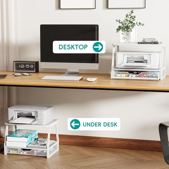 2-Tier Printer Stand with Storage, Desktop Organizer with Drawers - Image 6