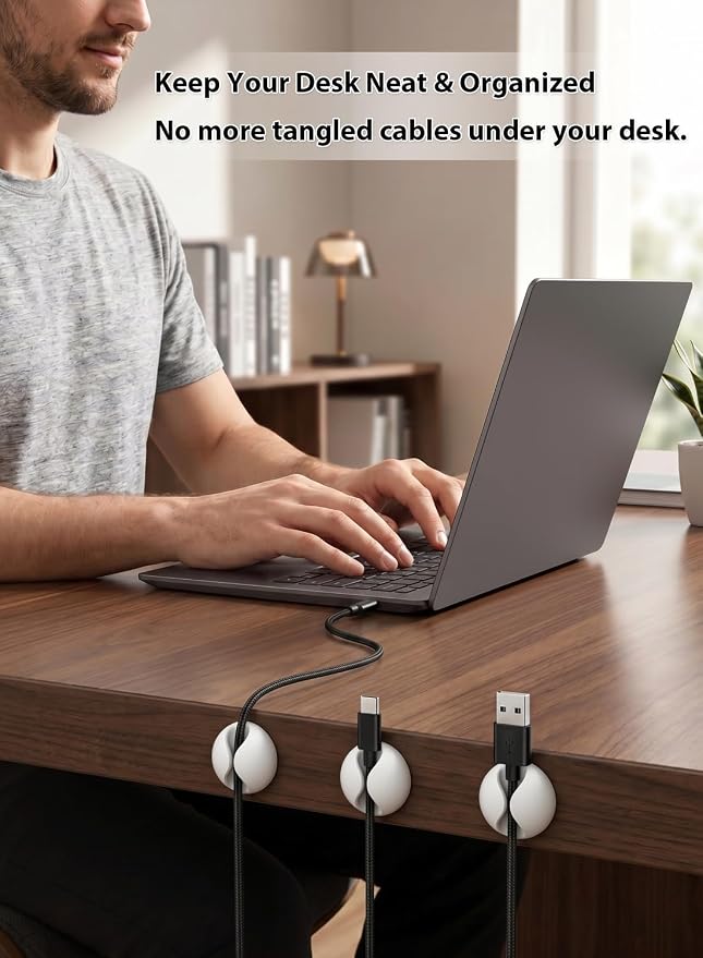 Shintop Cable Clips, 6 Pack White Cord Holder Cable Management Wire Organizer - Image 5
