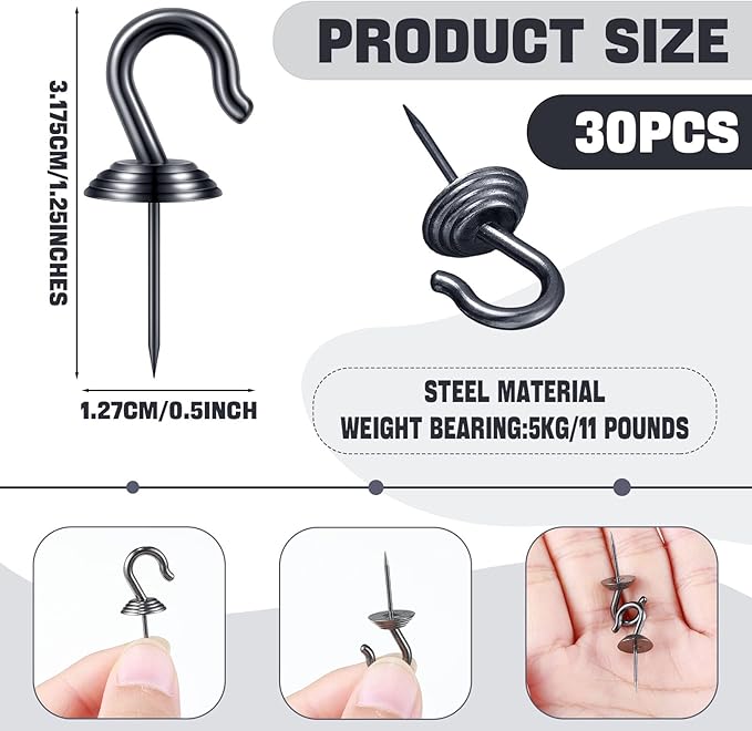 Hotop 60 Pieces Push Pin Wall Hooks Metal Thumb Tack Hangers Iron Alloy Nail - Image 2
