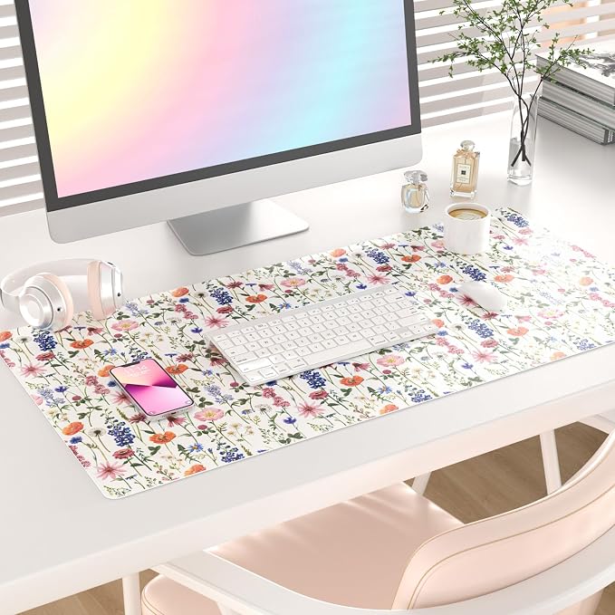 Colorful Star Large Mouse Pad, Watercolor Floral Desk Mat Office Supplies - Image 2