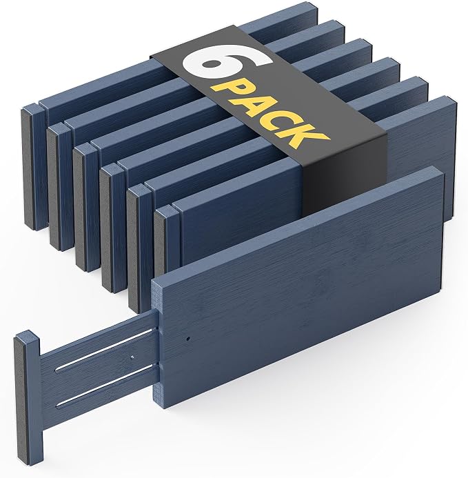 SpaceAid Bamboo Dresser Drawer Dividers 6 Pack, 4.65“ High Adjustable 12.5“-17” by SpaceAid