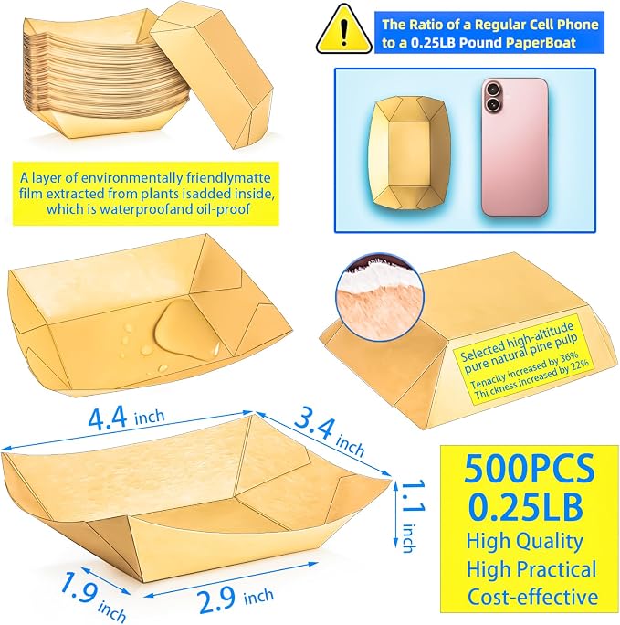 500 Pack 1/4Lb Paper Food Boat Trays Disposable Small Paper Boats Plates - Image 2