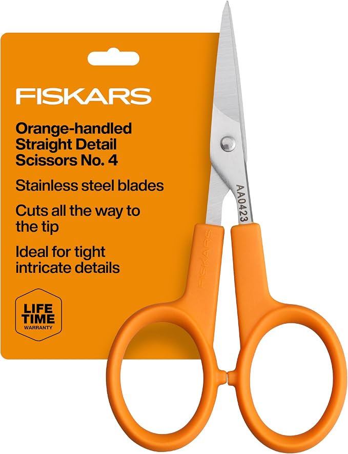 Fiskars 4" Orange-Handled No. 4 Straight Detail Scissors, Precision Stainless by Unknown