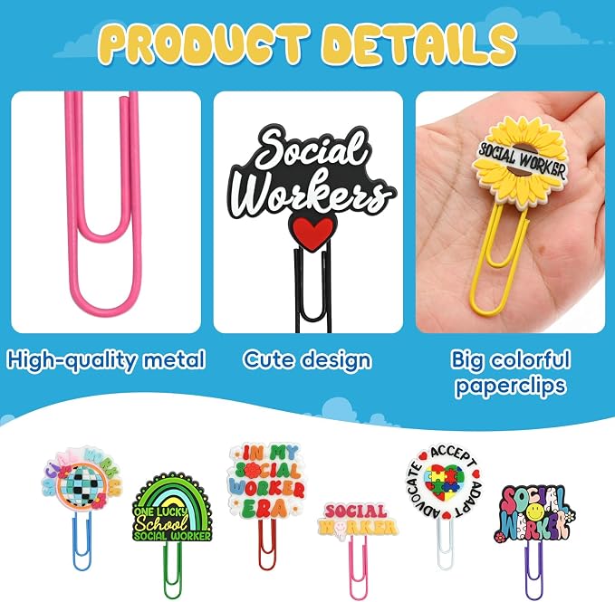 30 PCS Social Worker Paper Clips Metal Paperclip Large Size Paper Clip Cute - Image 2