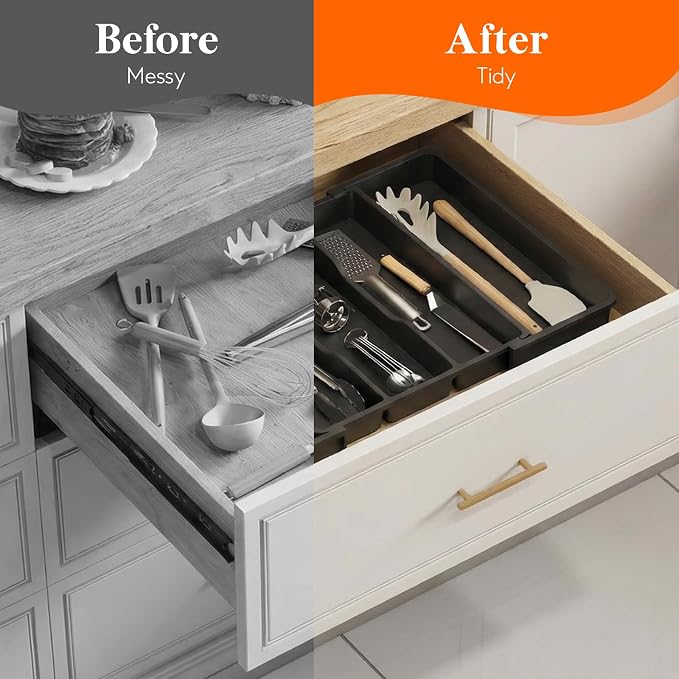 Lifewit Utensil Organizer, Expandable Kitchen Drawer Tray, Adjustable Cutlery - Image 7