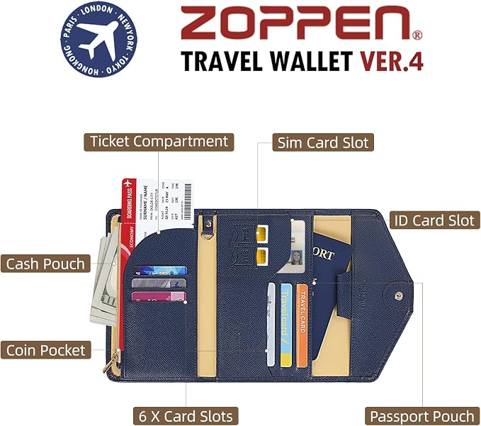 ZOPPEN Mulit-purpose Rfid Blocking Passport Holder Travel Wallet Passport and - Image 5