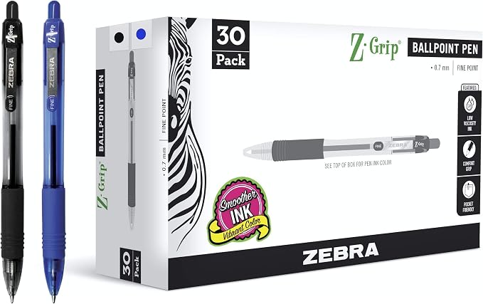 Zebra Pen Z-Grip Retractable Ballpoint Pen, Fine Point by ZebraPen