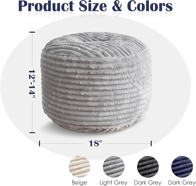 SHOUREN Stuffed Round Ottoman, Corduroy Pouf Ottoman Foot Rest - Image 2