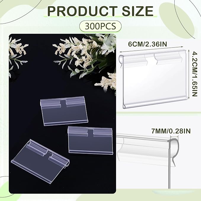 Tatuo 300 Pcs Reusable Plastic Wire Shelf Label Holders, Price Card Sign - Image 2