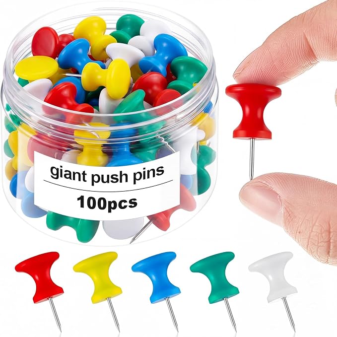 Outus 100 Pcs Giant Push Pins Large Thumb Tacks Plastic Heads 1 Inch Jumbo Push by Outus