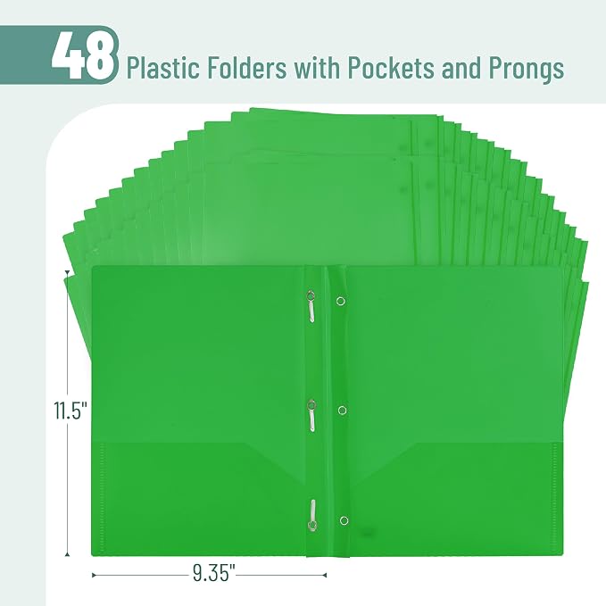 Mr. Pen- Plastic Folders with Pockets and Prongs, 48 Pack, Letter Size | Green - Image 2