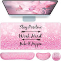 Mousepad Pink, Mouse Pad with Wrist Rest, 4-in-1 Large Mousepad+Keyboard Wrist by QOMOLAMA