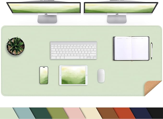 AFIING Cork Desk Mat 47" x 23.6", Dual-Sided Natural Cork & PU Leather Desk Pad by AFIING