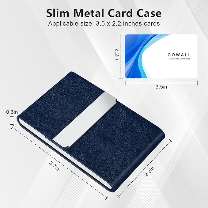 Business Card Holder with Magnetic Closure, Slim Metal PU Business Card Case - Image 6