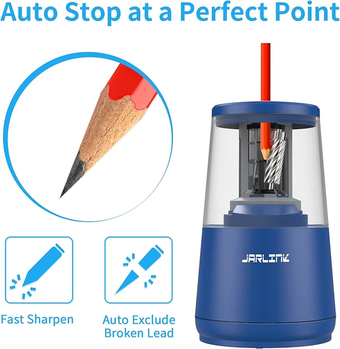 JARLINK Electric Pencil Sharpener, Heavy-Duty Helical Blade to Fast Sharpen - Image 3